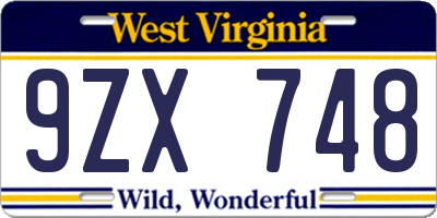 WV license plate 9ZX748