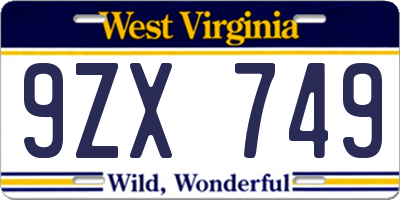 WV license plate 9ZX749