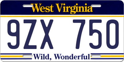 WV license plate 9ZX750