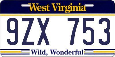 WV license plate 9ZX753