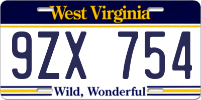 WV license plate 9ZX754