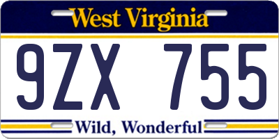 WV license plate 9ZX755