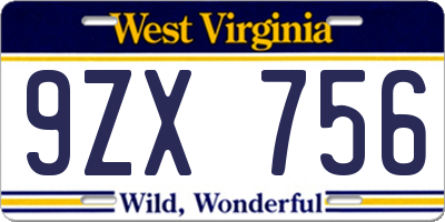 WV license plate 9ZX756