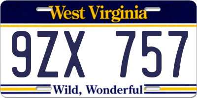 WV license plate 9ZX757
