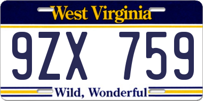 WV license plate 9ZX759