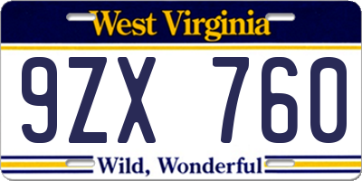 WV license plate 9ZX760