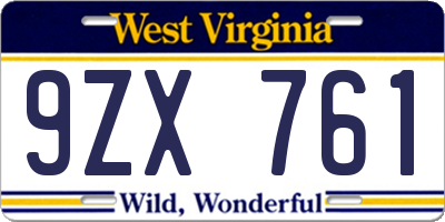 WV license plate 9ZX761
