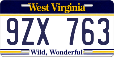 WV license plate 9ZX763