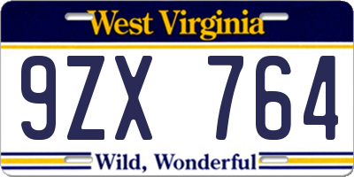 WV license plate 9ZX764