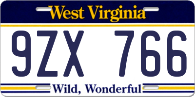 WV license plate 9ZX766