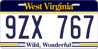 WV license plate 9ZX767