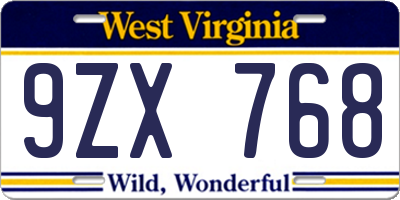 WV license plate 9ZX768