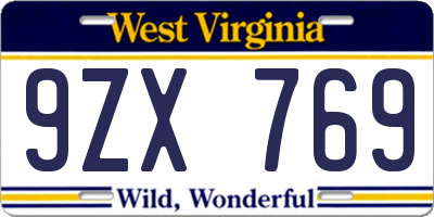 WV license plate 9ZX769