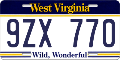WV license plate 9ZX770