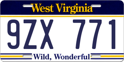 WV license plate 9ZX771