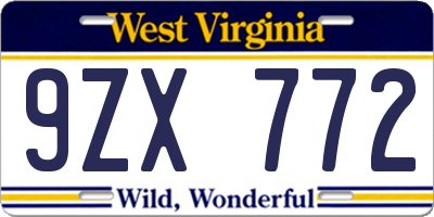 WV license plate 9ZX772