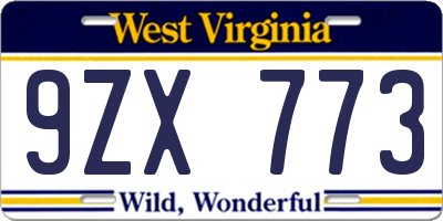 WV license plate 9ZX773