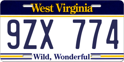 WV license plate 9ZX774