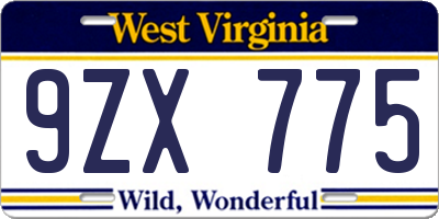 WV license plate 9ZX775