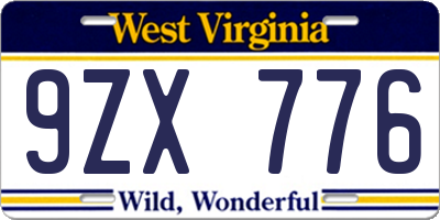 WV license plate 9ZX776