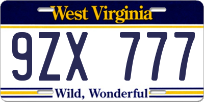 WV license plate 9ZX777