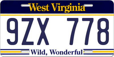 WV license plate 9ZX778