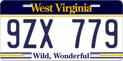WV license plate 9ZX779