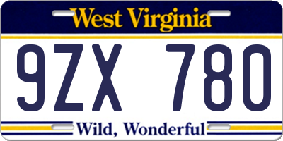 WV license plate 9ZX780