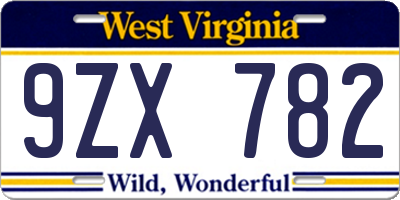 WV license plate 9ZX782