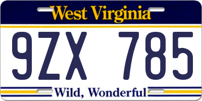 WV license plate 9ZX785