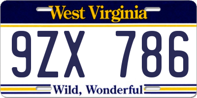 WV license plate 9ZX786