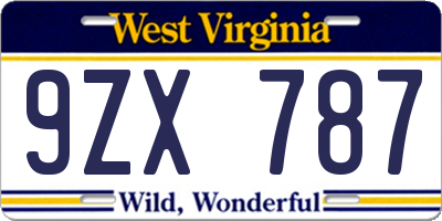 WV license plate 9ZX787