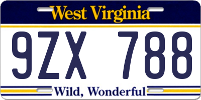 WV license plate 9ZX788