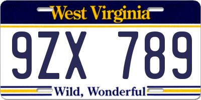 WV license plate 9ZX789
