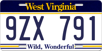 WV license plate 9ZX791