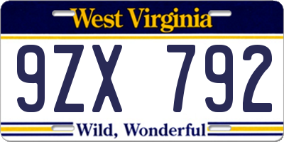 WV license plate 9ZX792