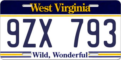 WV license plate 9ZX793