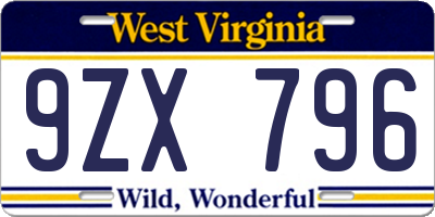 WV license plate 9ZX796