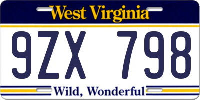 WV license plate 9ZX798