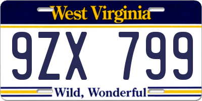WV license plate 9ZX799