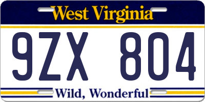 WV license plate 9ZX804