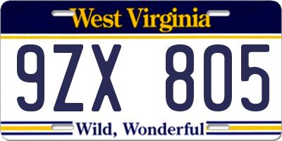 WV license plate 9ZX805