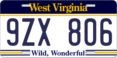 WV license plate 9ZX806