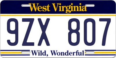 WV license plate 9ZX807