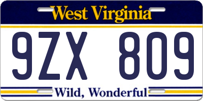 WV license plate 9ZX809