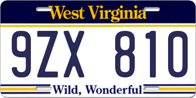WV license plate 9ZX810