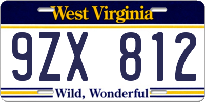 WV license plate 9ZX812