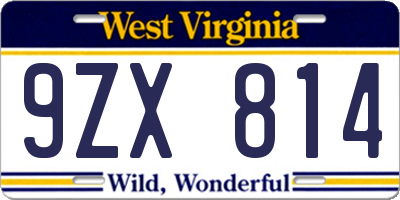 WV license plate 9ZX814