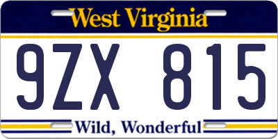 WV license plate 9ZX815