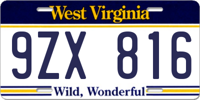 WV license plate 9ZX816